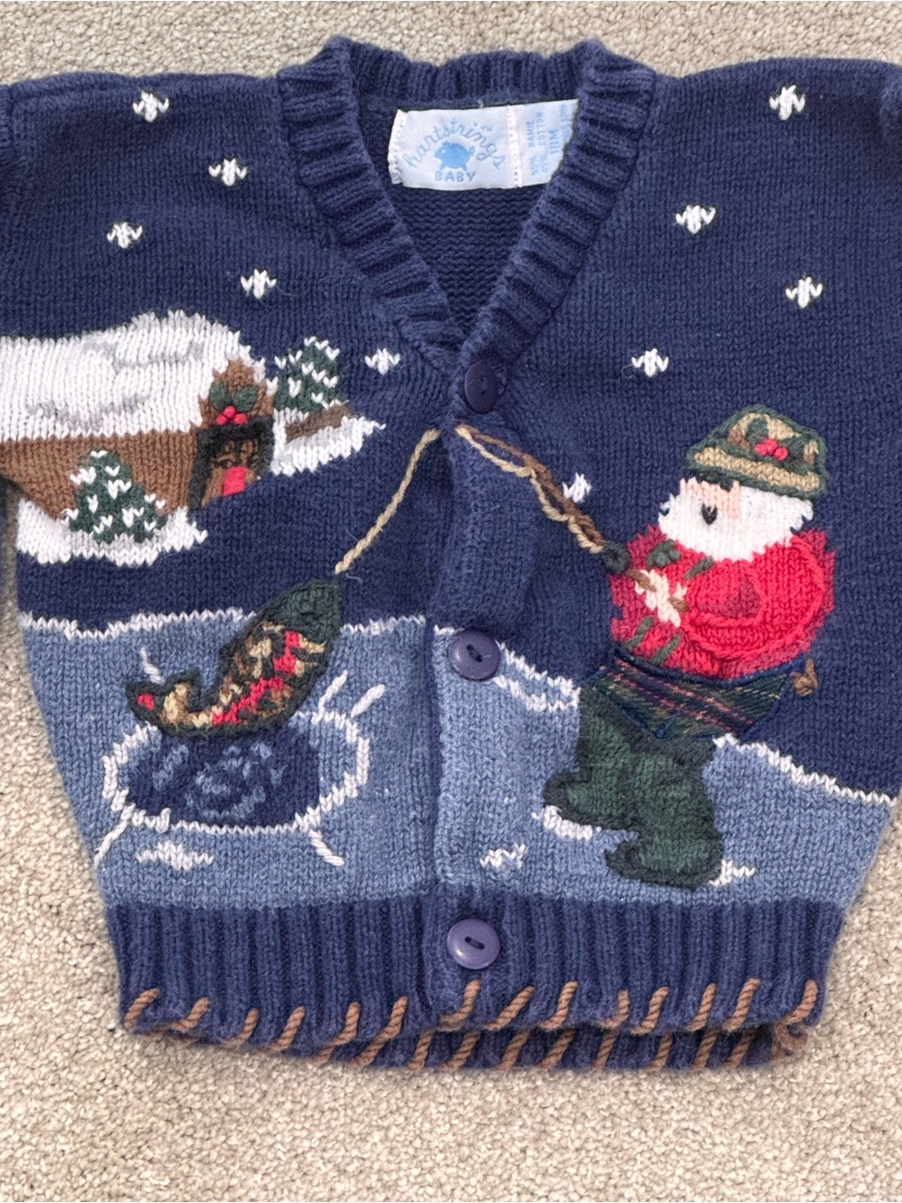 Vtg Heartstrings Sz 12-18m Baby Christmas Winter Knit Cardigan - Picture 2 of 4